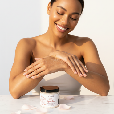 Customer Using B.A.R.E Honey Almond Coconut Scrub